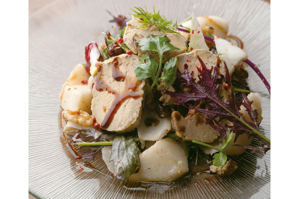 Food & Wine Ibaraki chilled foie gras medallions with pear salad