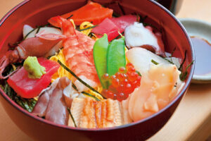 Kaisendon (seafood rice bowl) at Toyo Sushi, a traditional sushi restaurant in Okazaki