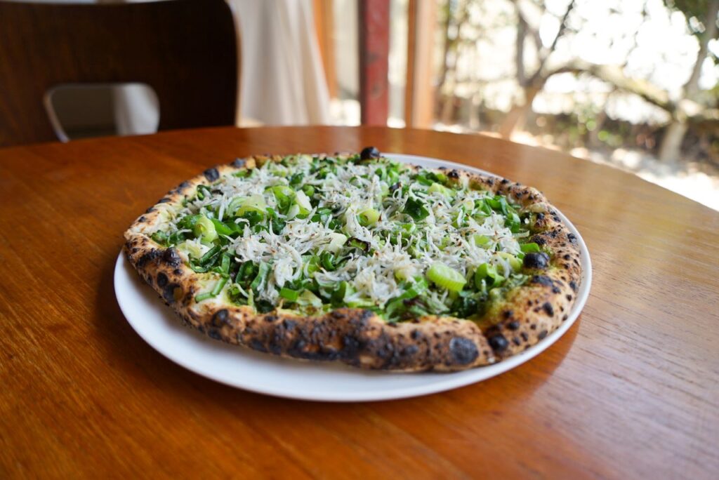 Kujo green onion and whitebait pizza