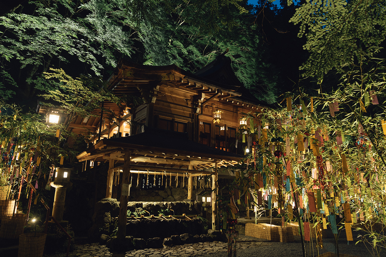 短冊に願いを託して夕涼み『七夕笹飾りライトアップ』／貴船神社