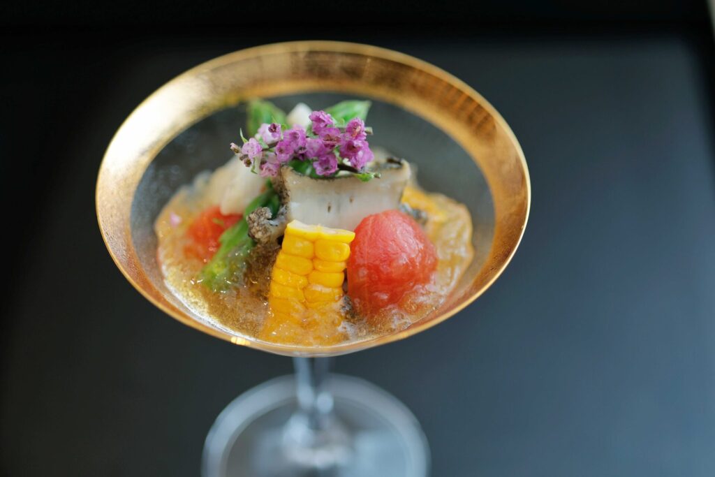 Steamed abalone and summer vegetable jelly