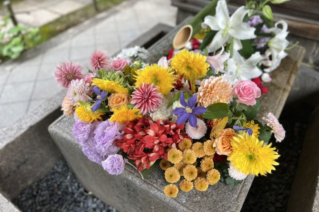 Flower hand-watering at Shorinji Temple