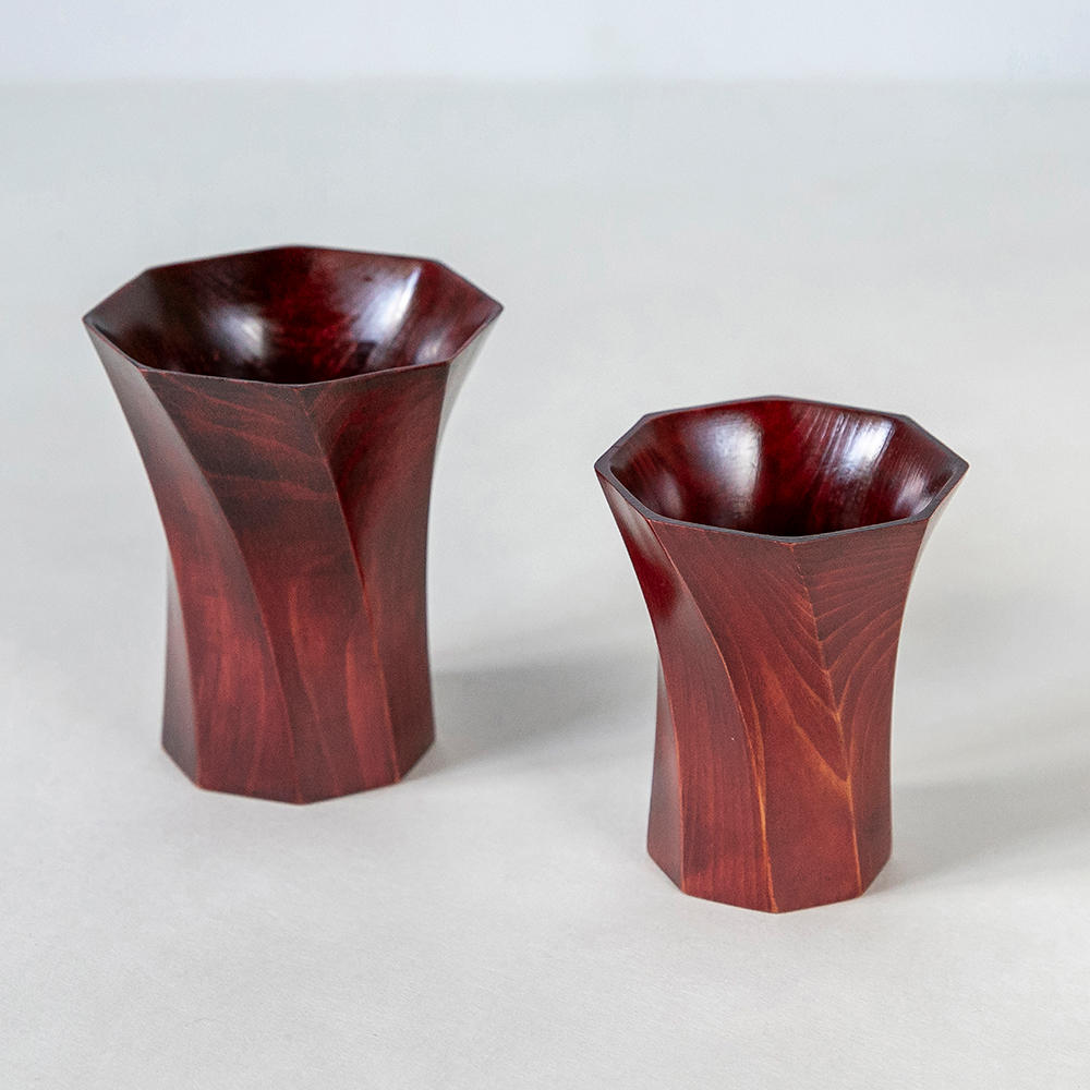 Octagonal twist cup set (red lacquer)