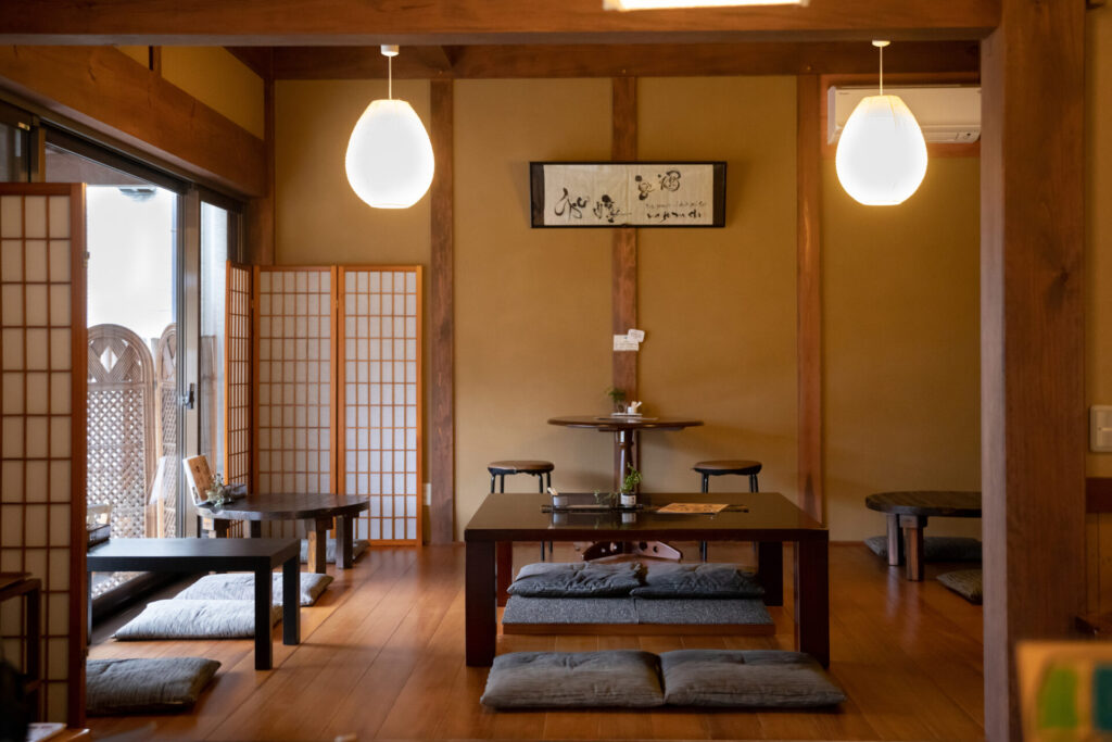 Inside the cafe of Tanaka Sake Brewery