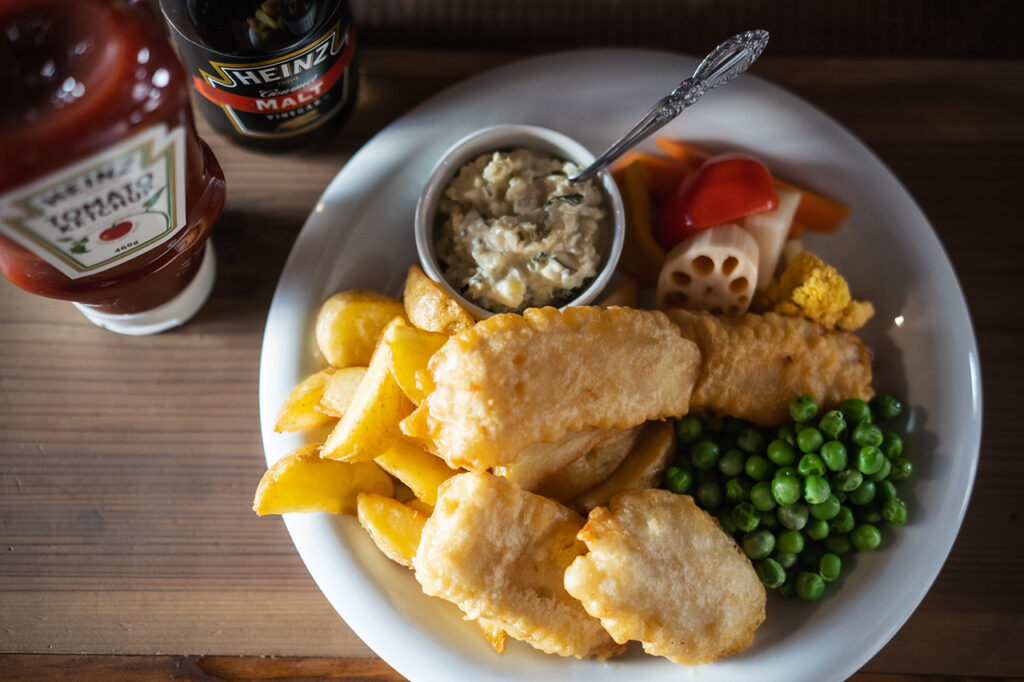 British Brunch Fish and Chips with Wild Rice