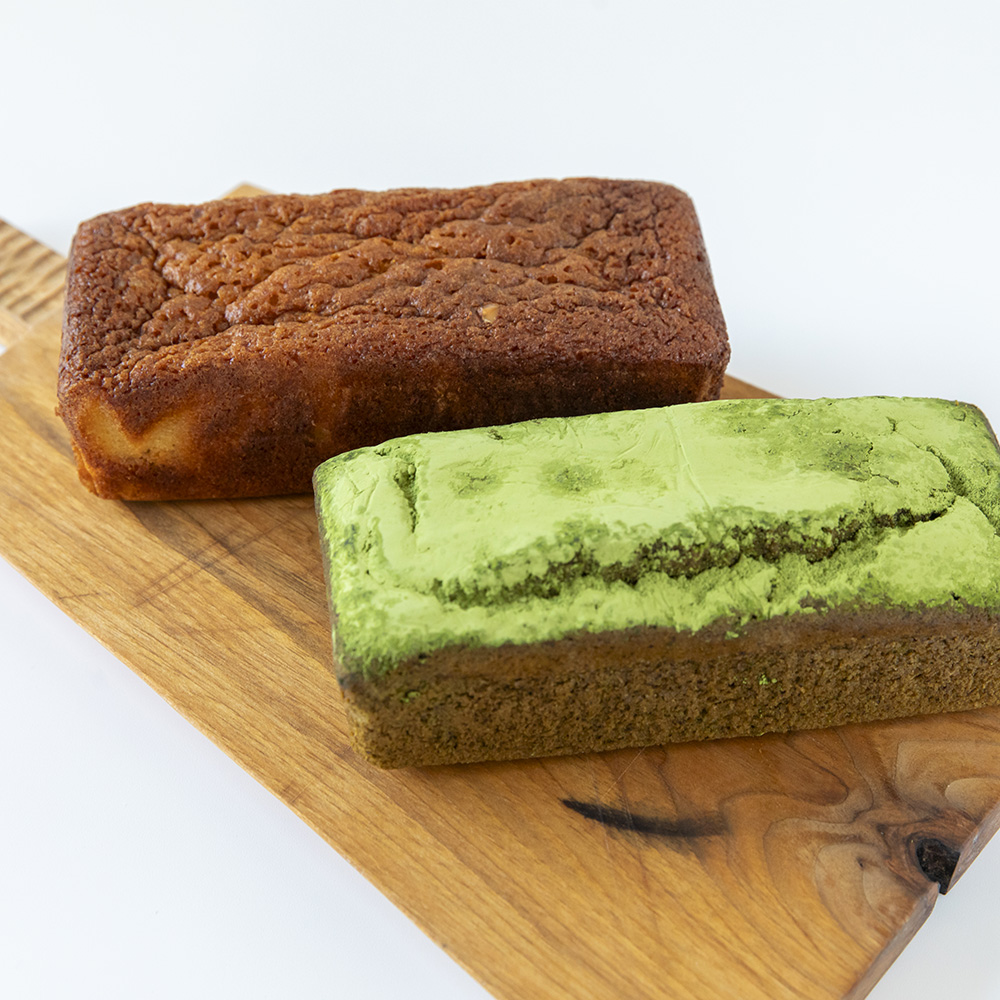 Set of 2 apricot seed low-sugar pound cakes (plain & nut, matcha)