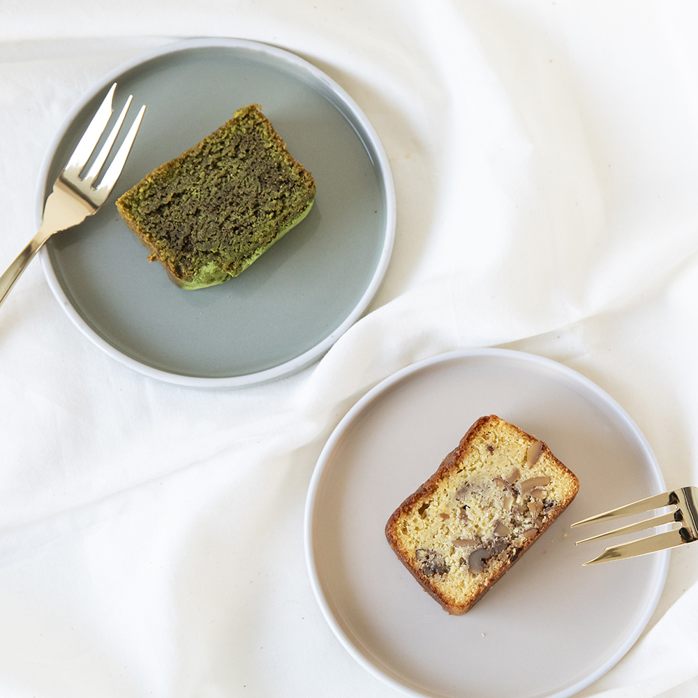 Set of 2 apricot seed low-sugar pound cakes (plain & nut, matcha)