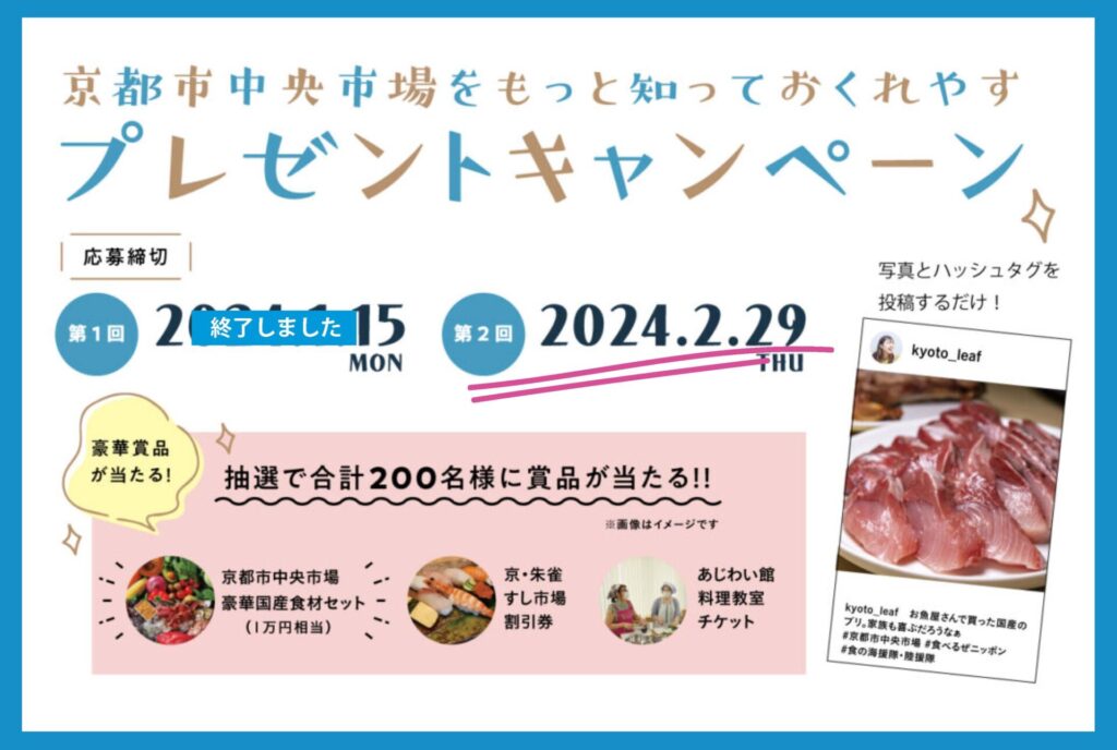 京都市中央市場をもっと知っておくれやすプレゼントキャンペーンのタイトル