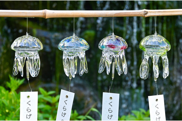with jellyfish, umbrellas, wind chimes, and