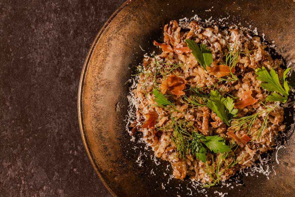 生ハムと3種のキノコのリゾット