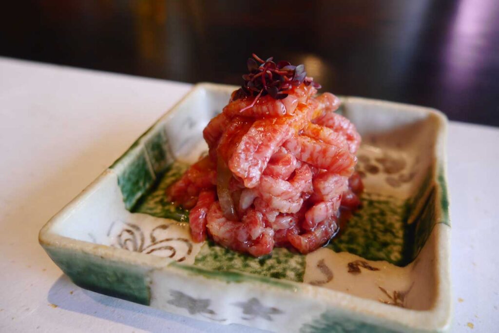 すき焼十二天 先付のユッケ
