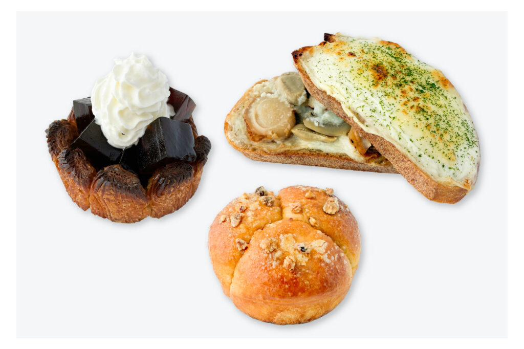 ［パンヲユメミル］メープルナッツ、モルネーソースのクロックムッシュ、コーヒーゼリーデニッシュ